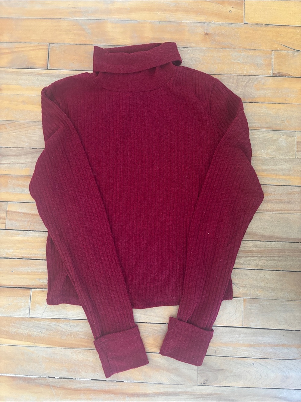 SHEIN Ribbed Turtleneck Sweater - Burgundy